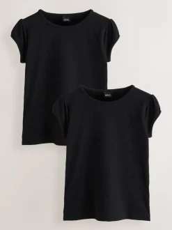 Zwart - 2 -pack T-shirts met pofmouwen (3-16jaar)