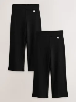 Zwart - 2 schoolbroeken met hoog aandeel katoen, stretchy, bootcut en elastische tailleband (3-17jr)