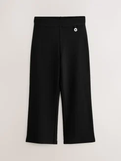 Zwart - 2 schoolbroeken met hoog aandeel katoen, stretchy, bootcut en elastische tailleband (3-17jr)