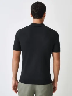 Zwart - Aansluitend - Gebreid poloshirt met hoog katoengehalte en korte mouwen