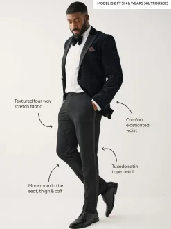 Zwart - Aansluitend - Motionflex Textured Tuxedo Trousers With Side Tape