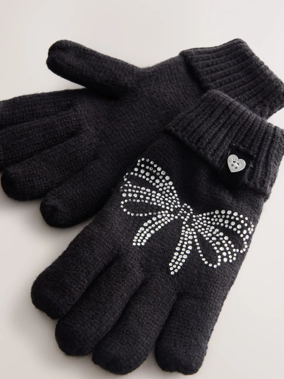 Zwart - Baker by Ted Baker - Set van gebreide muts met strik, pompon en handschoenen met siersteentjes voor meisjes