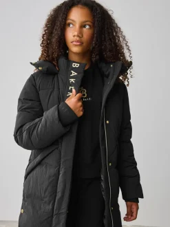 Zwart - Baker by Ted Baker meisjes regenbestendige gewatteerde lange jas