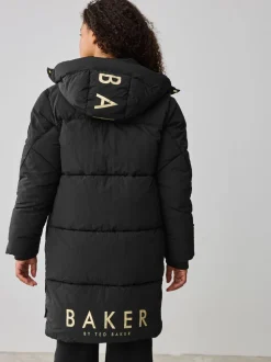 Zwart - Baker by Ted Baker meisjes regenbestendige gewatteerde lange jas