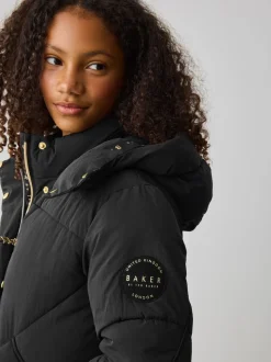 Zwart - Baker by Ted Baker meisjes regenbestendige gewatteerde lange jas