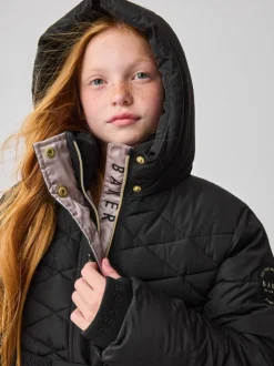 Zwart - Baker by Ted Baker - Regenbestendige halfzware gevoerde jas met ceintuur