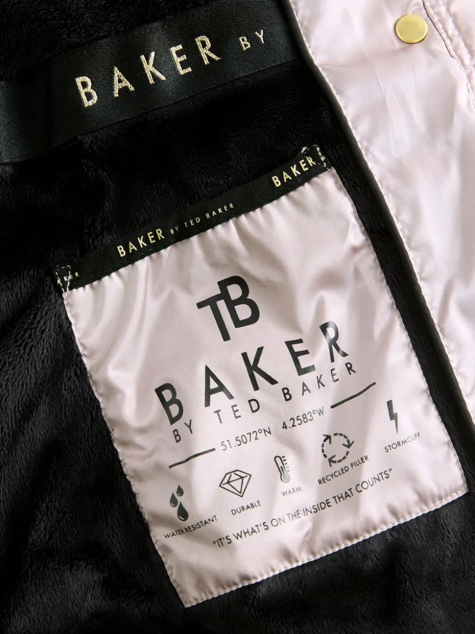 Zwart - Baker by Ted Baker - Regenbestendige halfzware gevoerde jas met ceintuur