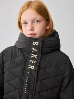 Zwart - Baker by Ted Baker - Regenbestendige halfzware gevoerde jas met ceintuur