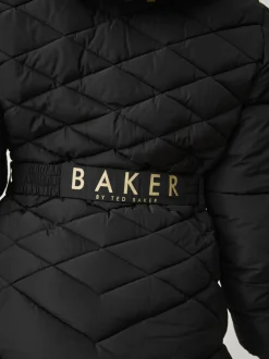 Zwart - Baker by Ted Baker - Regenbestendige halfzware gevoerde jas met ceintuur