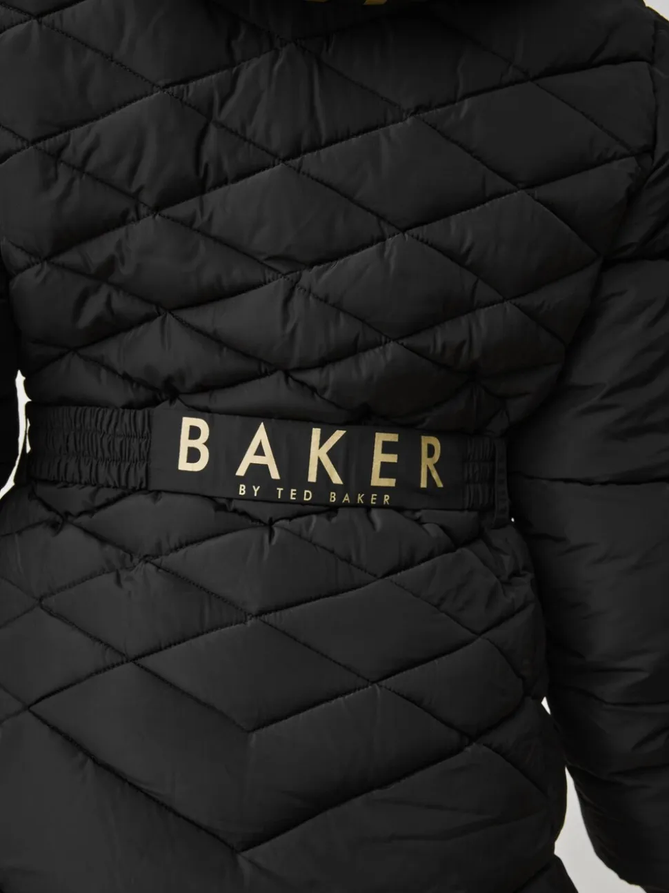 Zwart - Baker by Ted Baker - Regenbestendige halfzware gevoerde jas met ceintuur