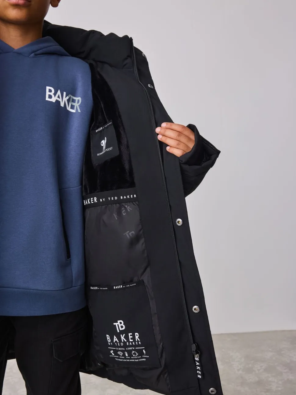 Zwart - Baker By Ted Baker regenbestendige gewateerde lange jas