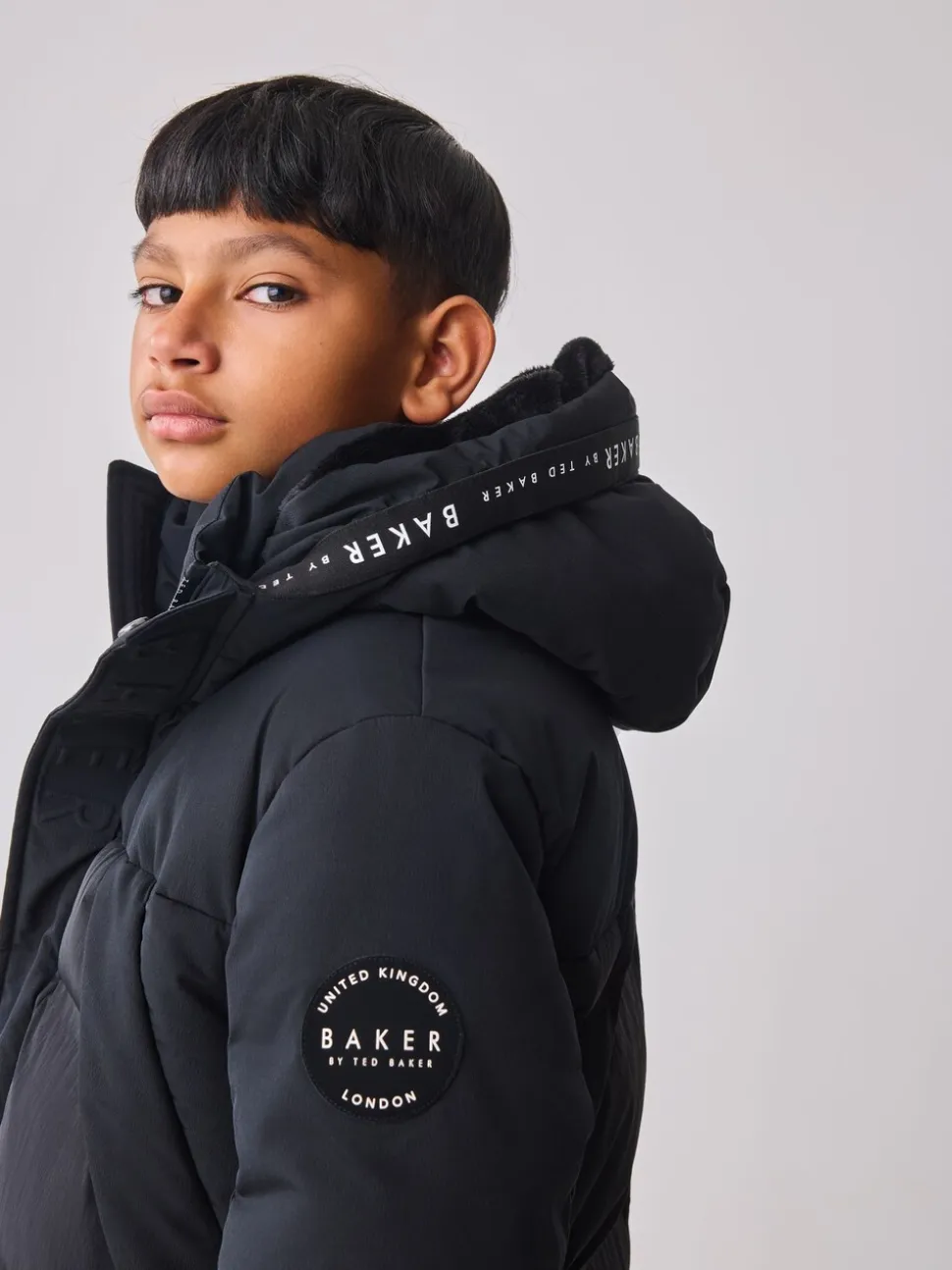 Zwart - Baker By Ted Baker regenbestendige gewateerde lange jas