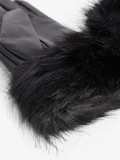 Zwart - Barbour® - Leren handschoenen met imitatiebontrand