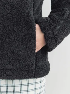 Zwart - Borg fleece met korte rits