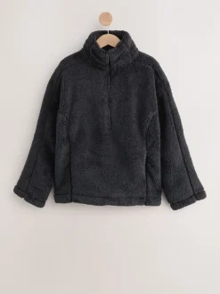 Zwart - Borg fleece met korte rits