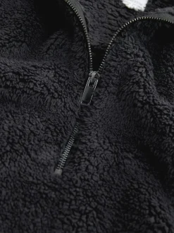 Zwart - Borg fleece met korte rits