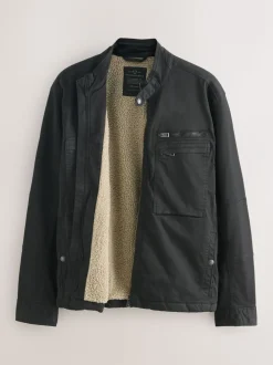 Zwart - Borg Lined Zip Through Funnel Jacket