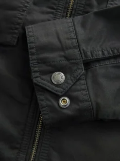 Zwart - Borg Lined Zip Through Funnel Jacket