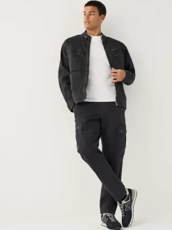 Zwart - Borg Lined Zip Through Funnel Jacket