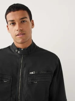 Zwart - Borg Lined Zip Through Funnel Jacket