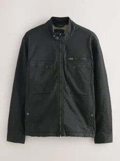 Zwart - Borg Lined Zip Through Funnel Jacket