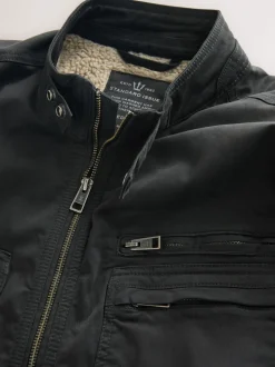 Zwart - Borg Lined Zip Through Funnel Jacket