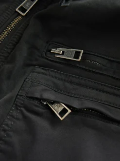 Zwart - Borg Lined Zip Through Funnel Jacket
