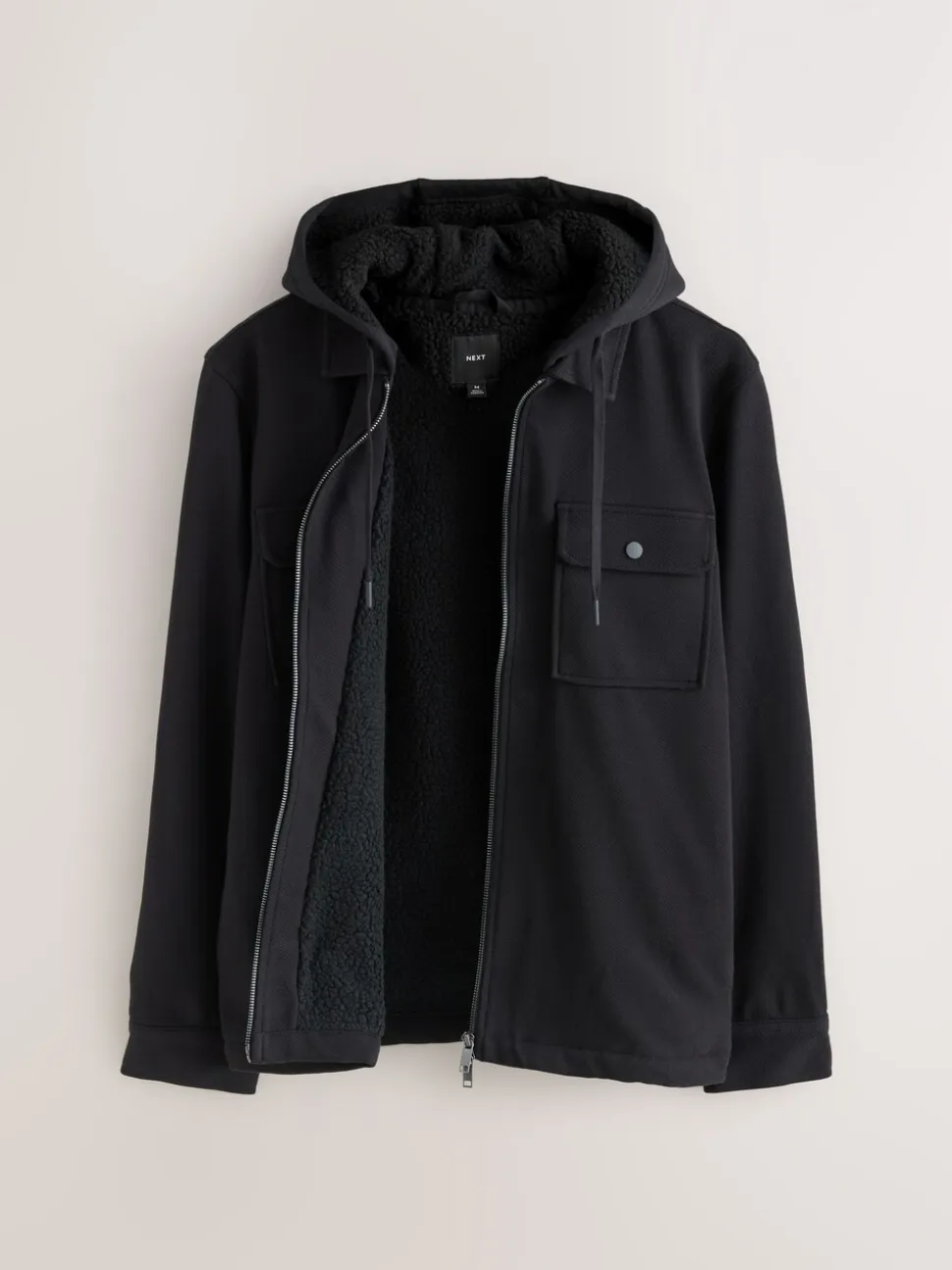Zwart - Borg overshirt met fleecevoering