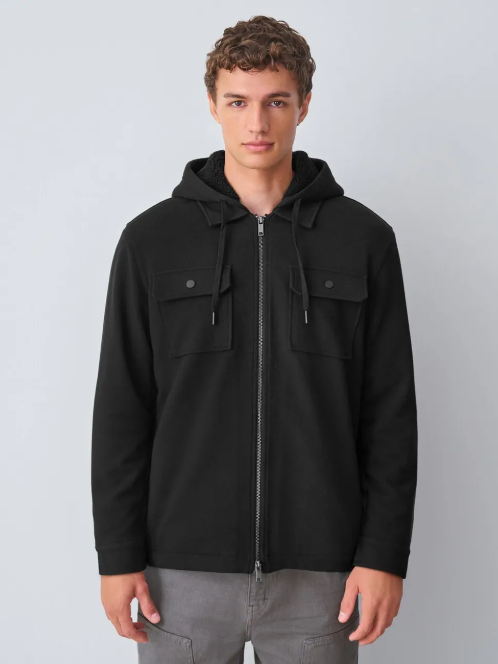 Zwart - Borg overshirt met fleecevoering