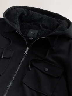 Zwart - Borg overshirt met fleecevoering