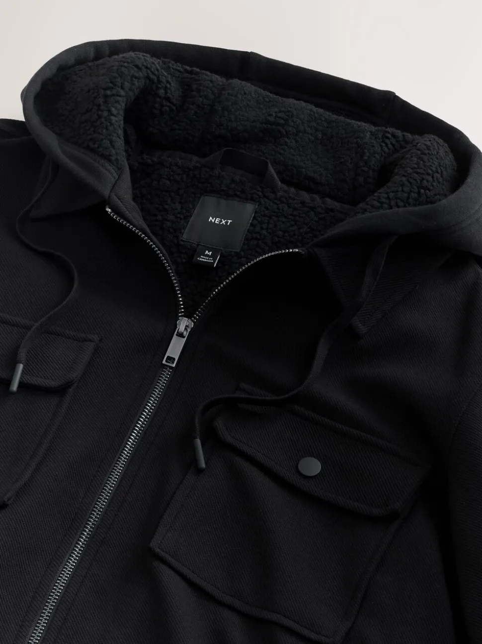 Zwart - Borg overshirt met fleecevoering
