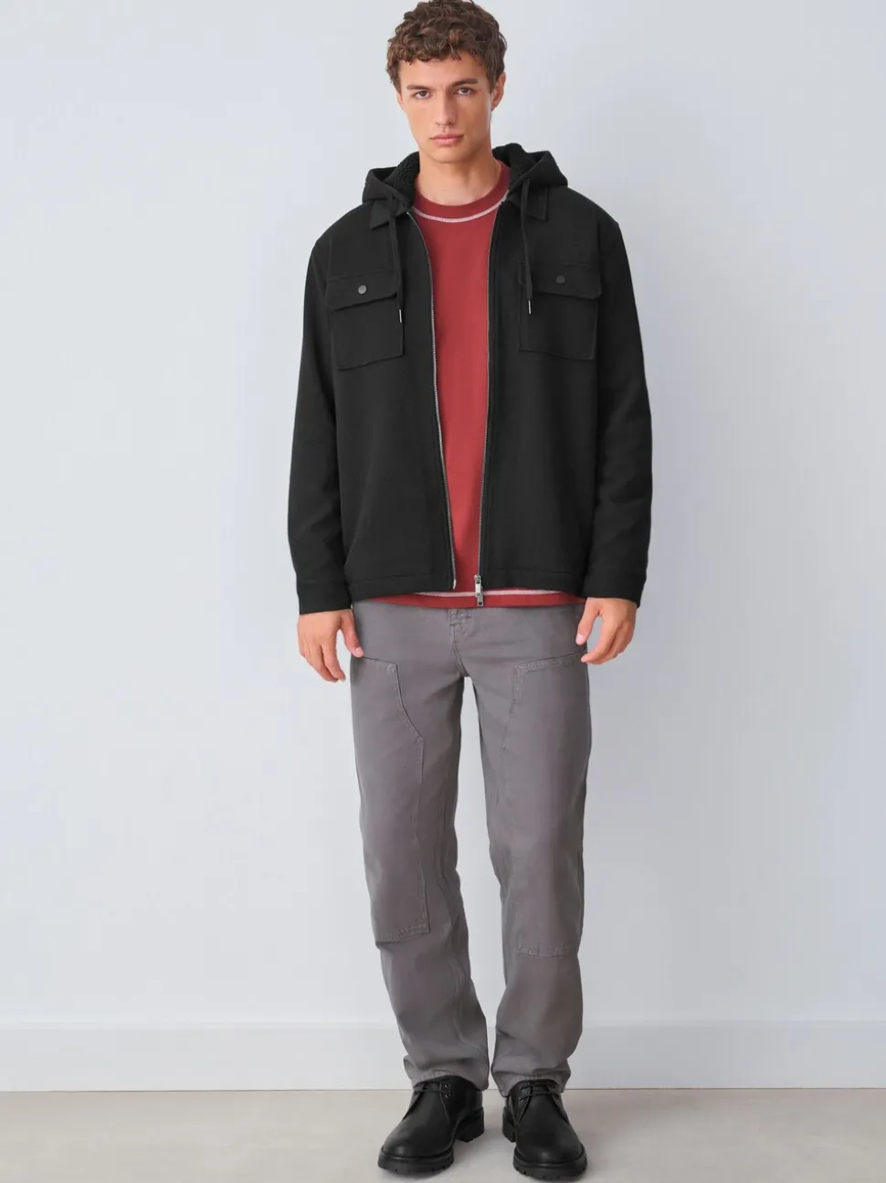 Zwart - Borg overshirt met fleecevoering