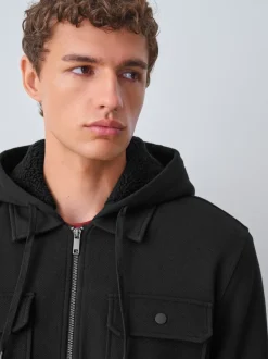 Zwart - Borg overshirt met fleecevoering