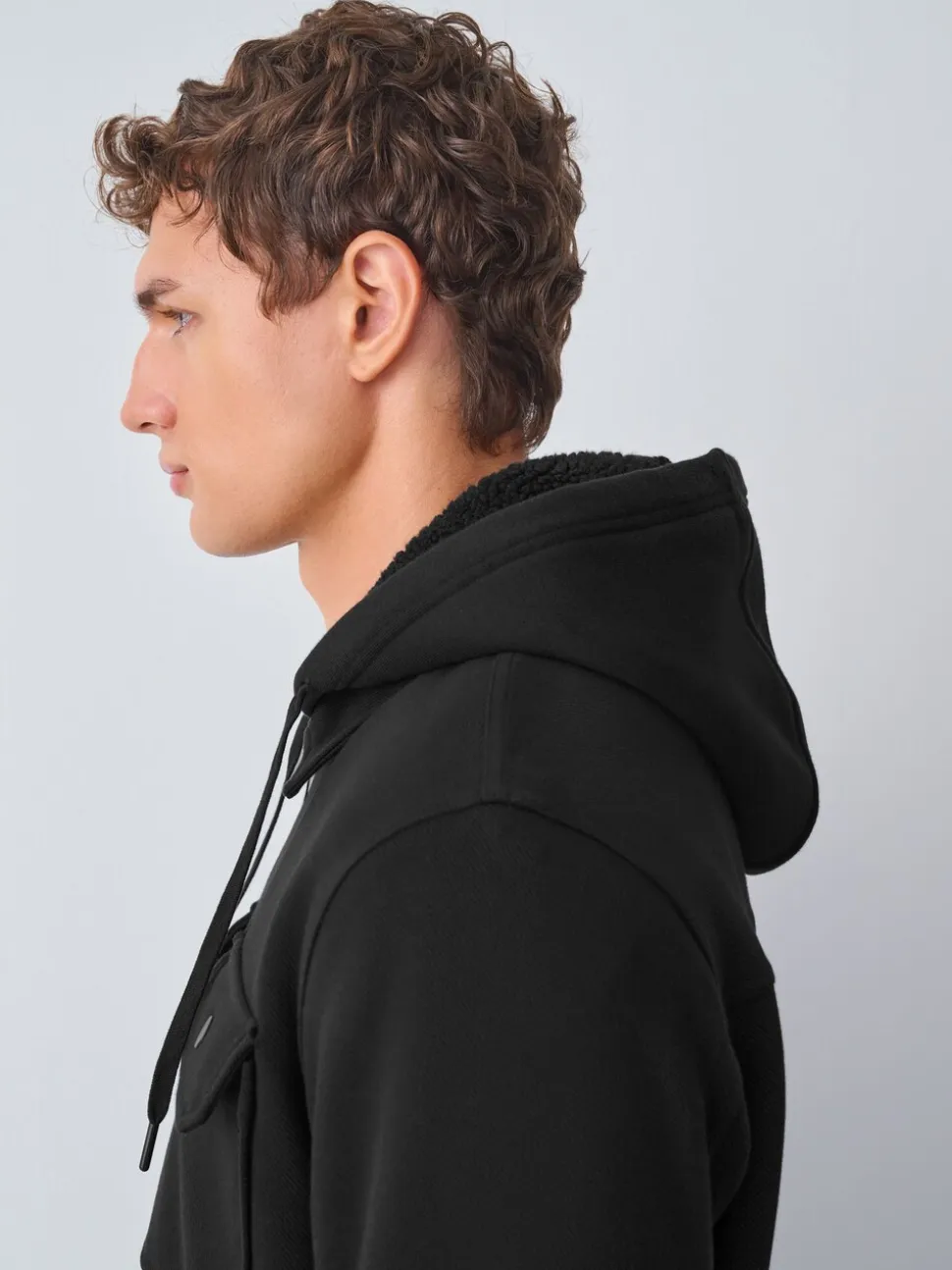 Zwart - Borg overshirt met fleecevoering