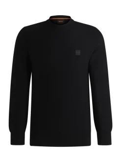 Zwart - BOSS Anion Regular Fit gebreide trui van kasjmierblend met logopatch
