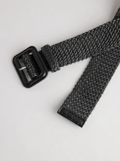 Zwart - Brede riem met raffia-effect