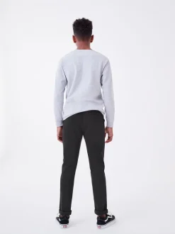 Zwart - Broek met geribde elastische taille (3-16 jr)