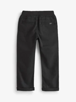 Zwart - Broek met geribde elastische taille (3-16 jr)