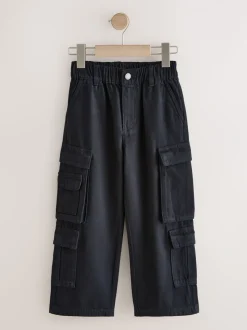 Zwart - Cargo broek van geweven twill-katoen (3-16jr)