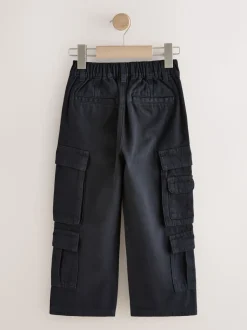 Zwart - Cargo broek van geweven twill-katoen (3-16jr)