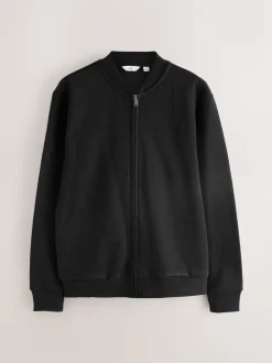 Zwart - Cotton Rich Full Zip Jersey Bomber Jacket