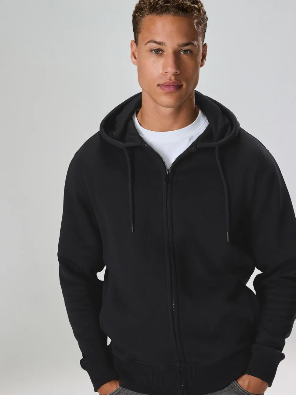 Zwart - Cotton Rich Heavyweight Jersey Full Zip Hoodie