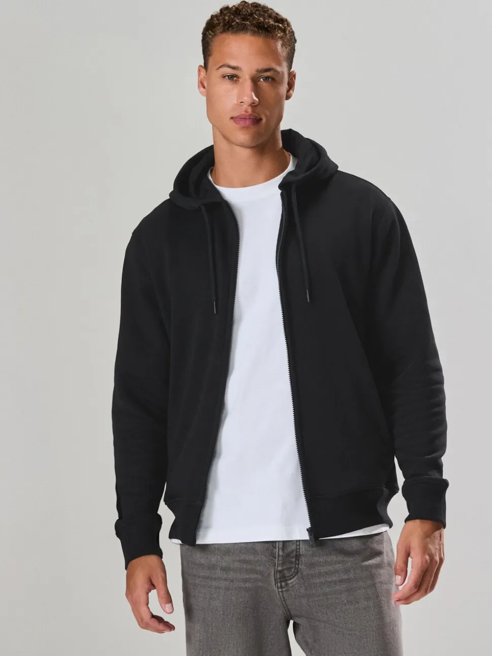 Zwart - Cotton Rich Heavyweight Jersey Full Zip Hoodie