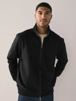 Zwart - Cotton Rich Jersey Full Zip Funnel Neck Sweatshirt