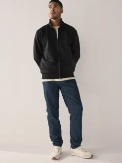 Zwart - Cotton Rich Jersey Full Zip Funnel Neck Sweatshirt
