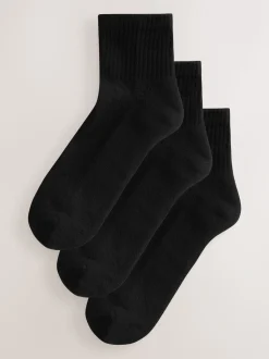 Zwart - Cushion Sole Ribbed Sport Cropped Ankle Socks 3 Pack With Arch Support