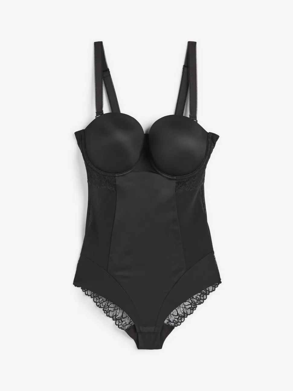 Zwart - DD+ kanten tummy control body met lichte vulling