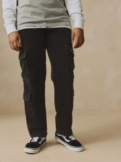 Zwart - Denim cargojeans met meerdere zakken en 100% katoen (3 - 16 jr)