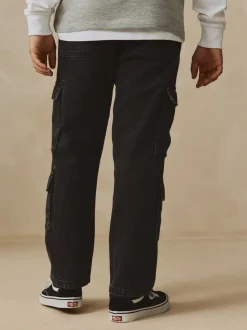 Zwart - Denim cargojeans met meerdere zakken en 100% katoen (3 - 16 jr)