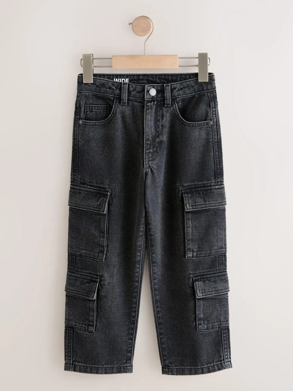 Zwart - Denim cargojeans met meerdere zakken en 100% katoen (3 - 16 jr)